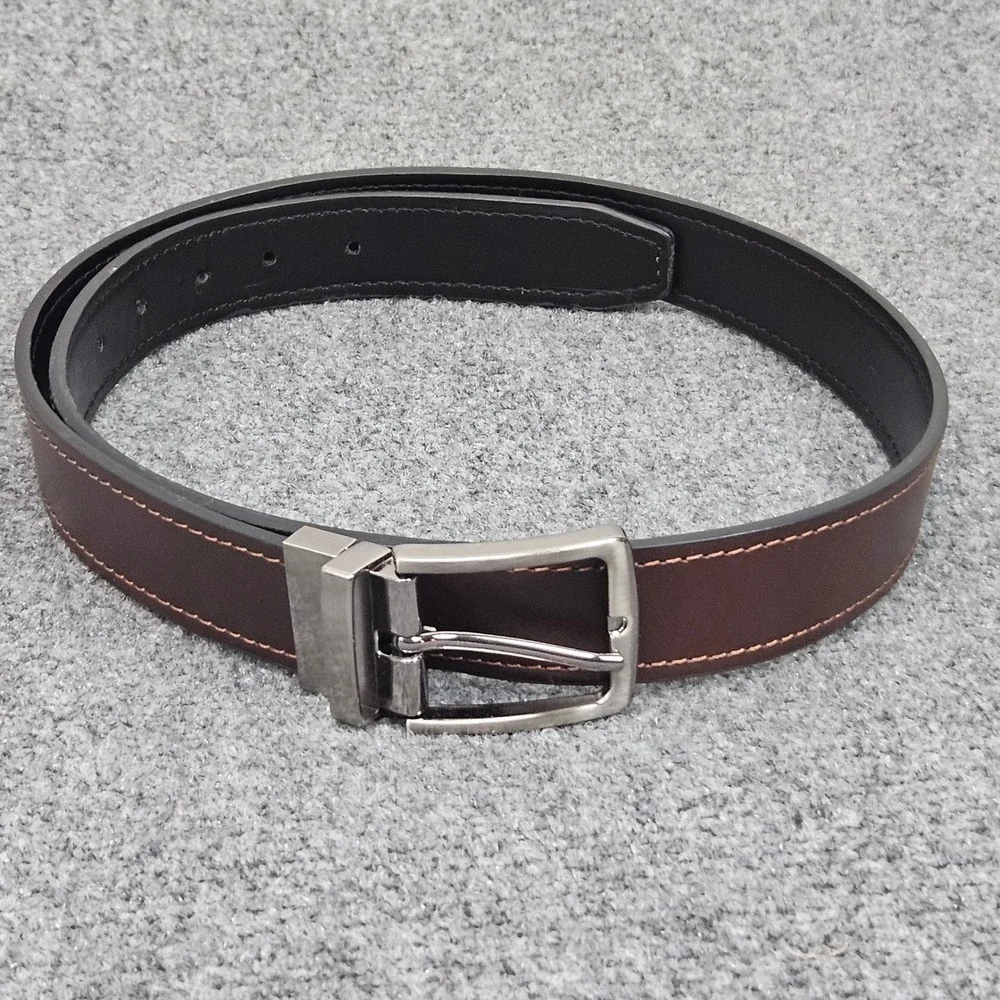 Reversible Belt Mens 38 Brown Black Leather Swivel Buckle Casual Dress